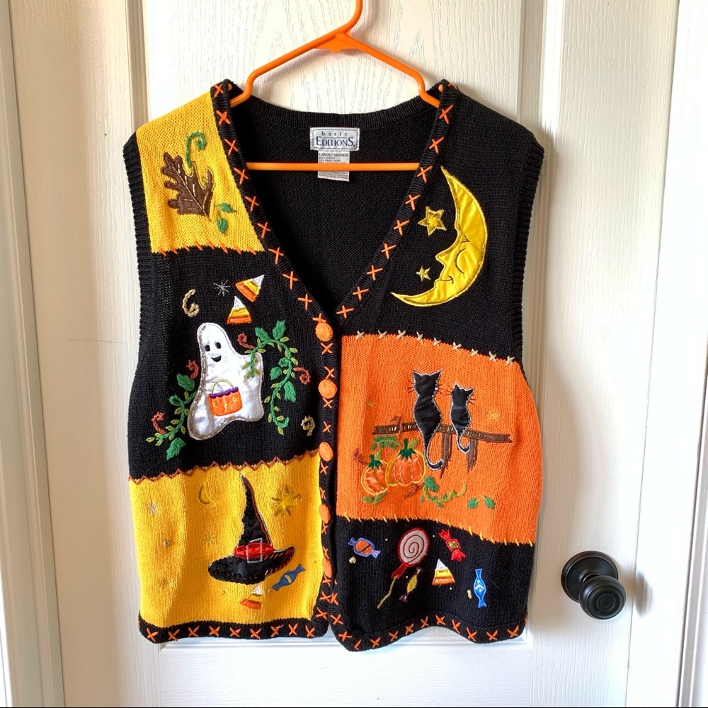 BASIC EDITIONS Embroidered Halloween Vest—SZ. L - Picture 9 of 16